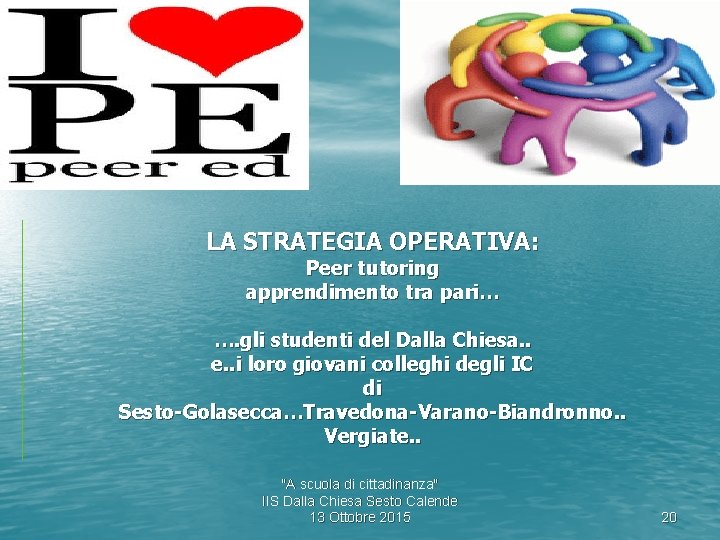 LA STRATEGIA OPERATIVA: Peer tutoring apprendimento tra pari… …. gli studenti del Dalla Chiesa.