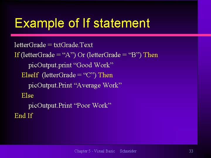 Example of If statement letter. Grade = txt. Grade. Text If (letter. Grade =