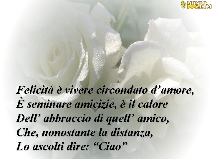 Felicità è vivere circondato d’amore, È seminare amicizie, è il calore Dell’ abbraccio di