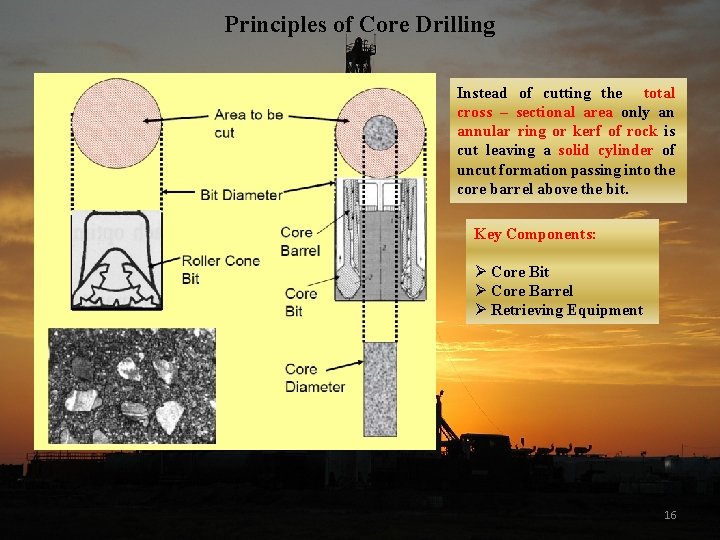 Principles of Core Drilling Instead of cutting the total cross – sectional area only