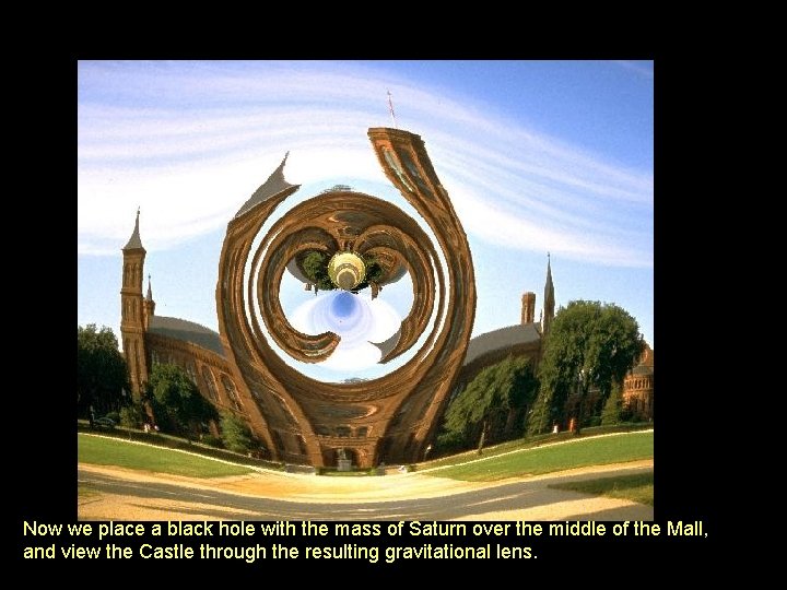 Now we place a black hole with the mass of Saturn over the middle