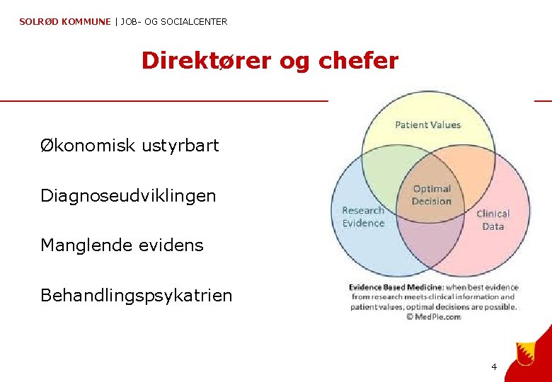 SOLRØD KOMMUNE | JOB- OG SOCIALCENTER Direktører og chefer Økonomisk ustyrbart Diagnoseudviklingen Manglende evidens