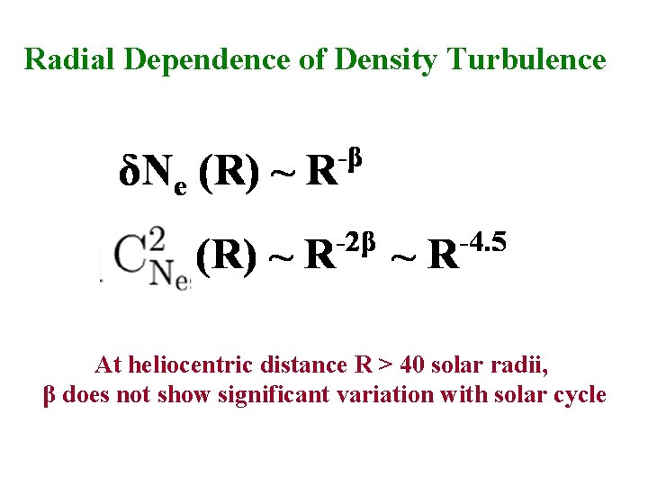 Radial Dependence of Density Turbulence At heliocentric distance R > 40 solar radii, β