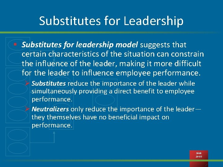 Substitutes for Leadership § Substitutes for leadership model suggests that certain characteristics of the