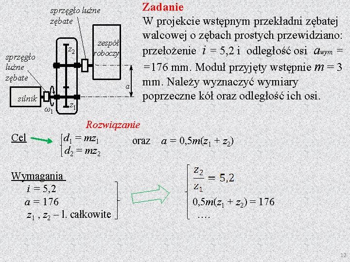 sprzęgło luźne zębate z 2 sprzęgło luźne zębate a silnik ω1 Cel zespół roboczy