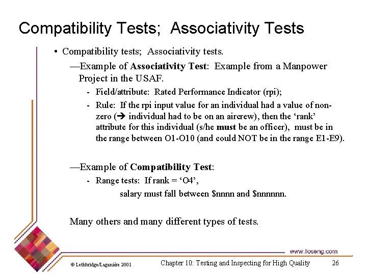 Compatibility Tests; Associativity Tests • Compatibility tests; Associativity tests. —Example of Associativity Test: Example