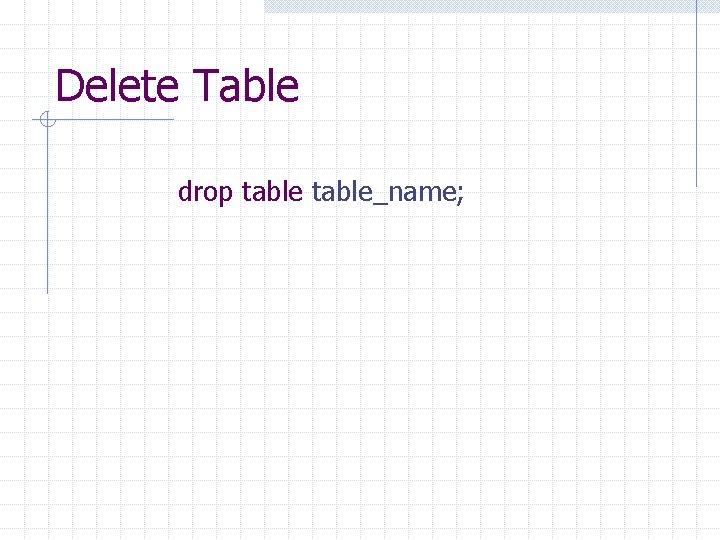 Delete Table drop table_name; 