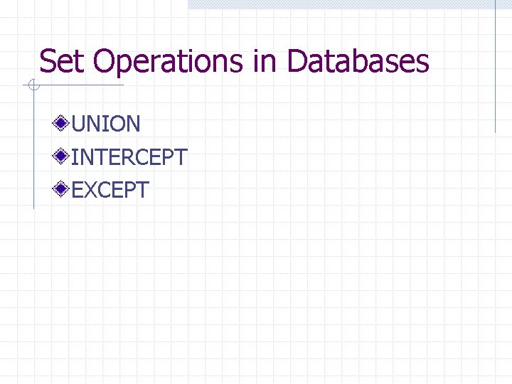 Set Operations in Databases UNION INTERCEPT EXCEPT 