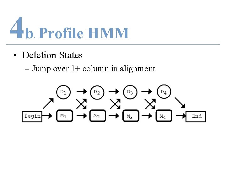 4 b Profile HMM. • Deletion States – Jump over 1+ column in alignment