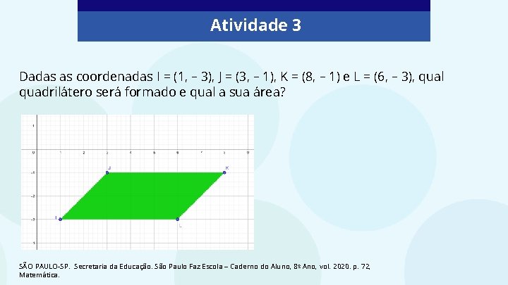 Atividade 3 Dadas as coordenadas I = (1, – 3), J = (3, –