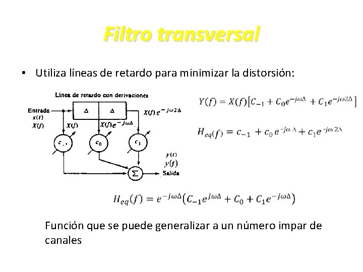 Filtro transversal • Utiliza líneas de retardo para minimizar la distorsión: Función que se