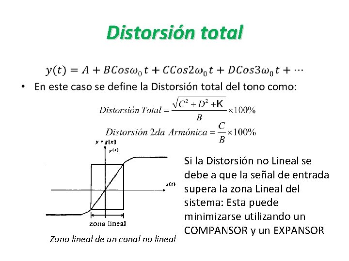 Distorsión total • Zona lineal de un canal no lineal Si la Distorsión no