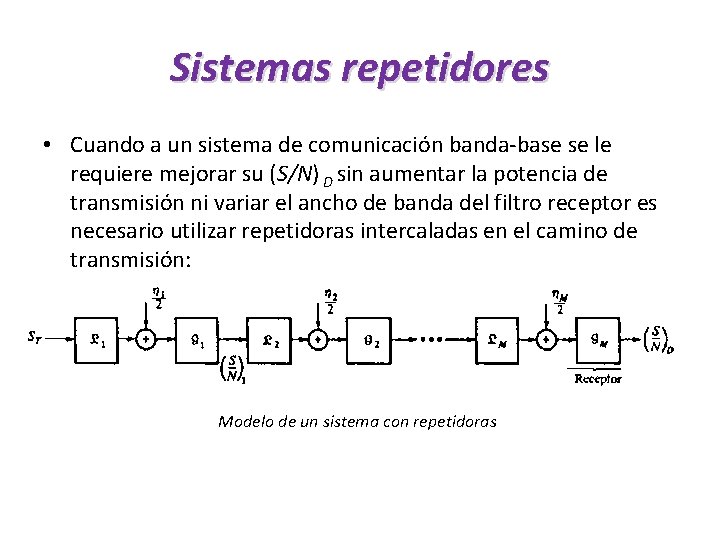 Sistemas repetidores • Cuando a un sistema de comunicación banda-base se le requiere mejorar