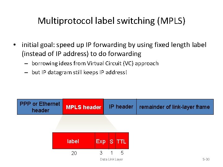 Multiprotocol label switching (MPLS) • initial goal: speed up IP forwarding by using fixed