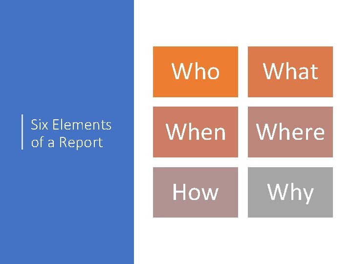 Six Elements of a Report Who What When Where How Why 