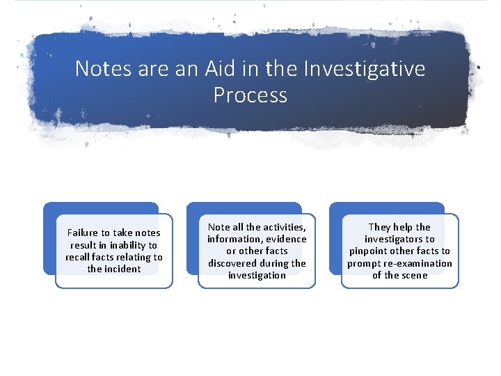 Notes are an Aid in the Investigative Process Failure to take notes result in