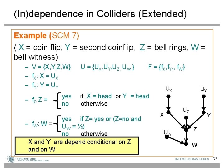 (In)dependence in Colliders (Extended) Example (SCM 7) ( X = coin flip, Y =