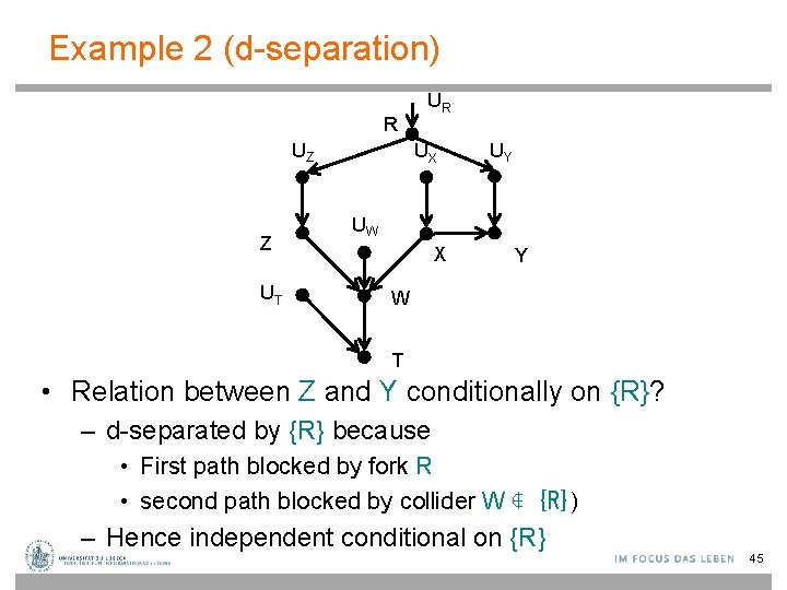 Example 2 (d-separation) R UZ Z UT UR UX UY UW X Y W