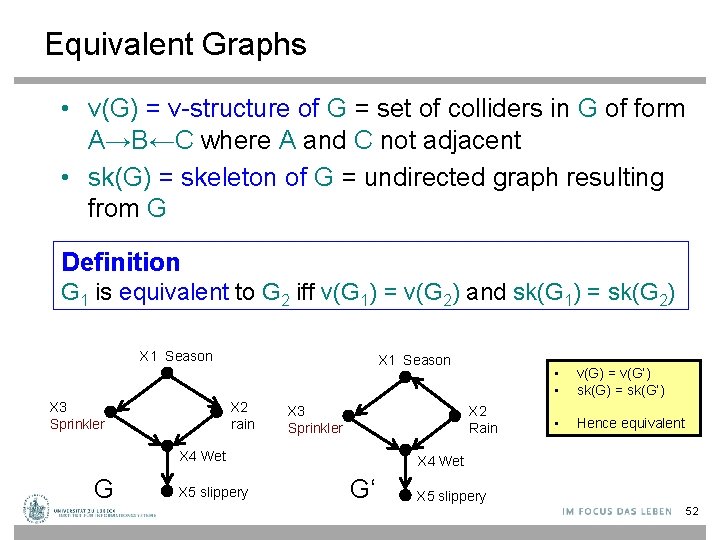 Equivalent Graphs • v(G) = v-structure of G = set of colliders in G