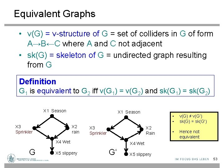 Equivalent Graphs • v(G) = v-structure of G = set of colliders in G