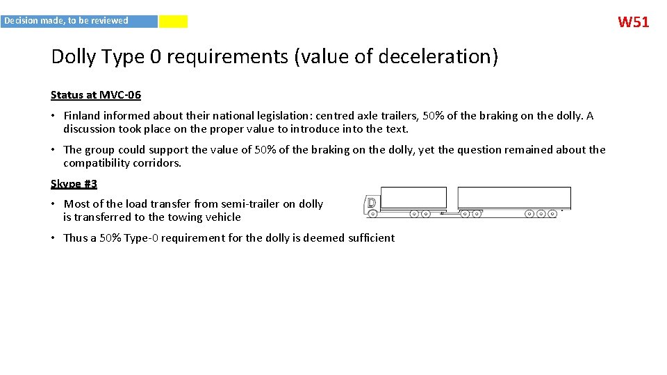 Decision made, to be reviewed Dolly Type 0 requirements (value of deceleration) Status at
