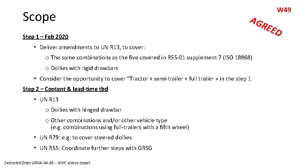 Scope AG Step 1 – Feb 2020 • Deliver amendments to UN R 13,