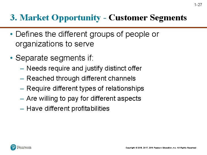 1 -27 3. Market Opportunity - Customer Segments • Defines the different groups of