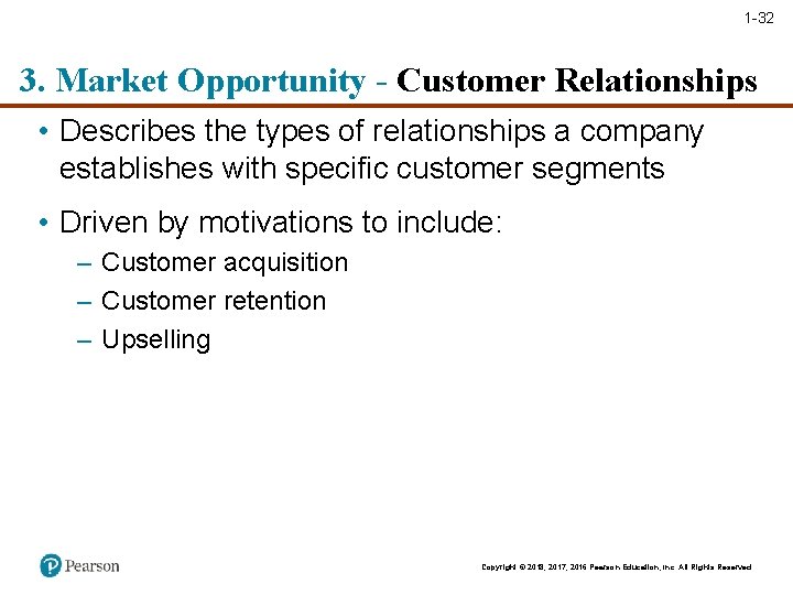 1 -32 3. Market Opportunity - Customer Relationships • Describes the types of relationships