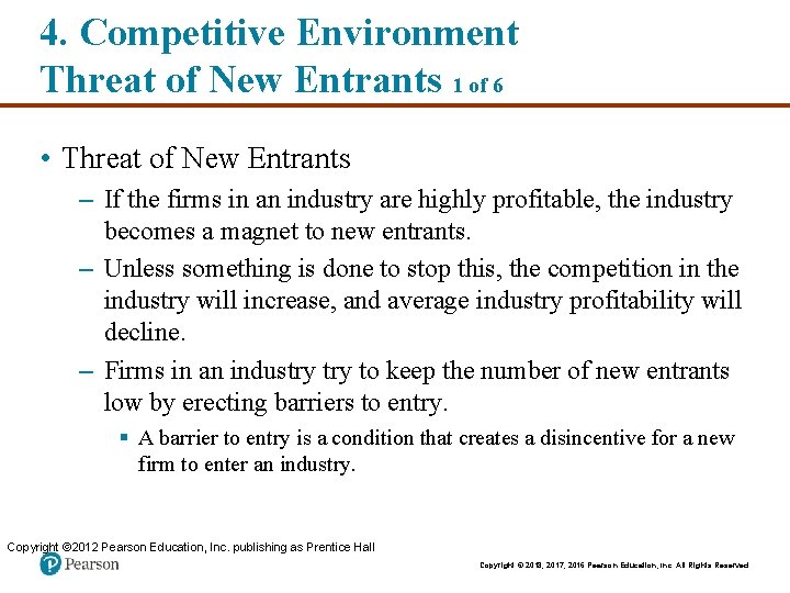 4. Competitive Environment Threat of New Entrants 1 of 6 • Threat of New