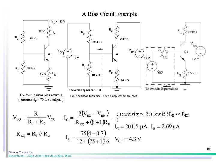 A Bias Cicuit Example The four resistor bias network ( Assume F = 75 A Bias Cicuit Example The four resistor bias network ( Assume F = 75