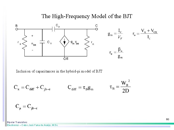 The High-Frequency Model of the BJT Inclusion of capacitances in the hybrid-pi model of The High-Frequency Model of the BJT Inclusion of capacitances in the hybrid-pi model of