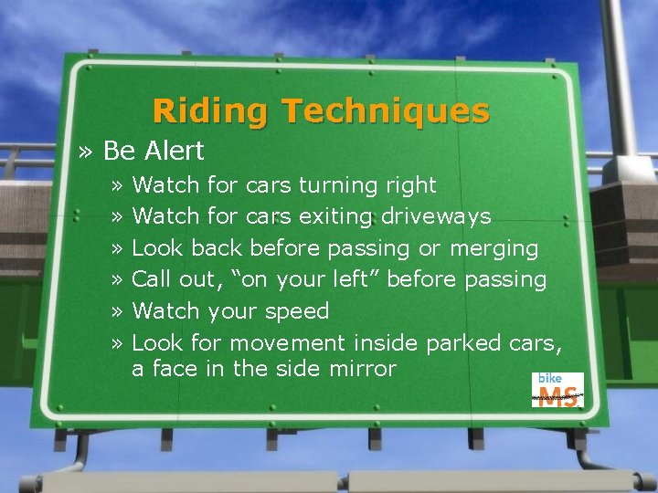 Riding Techniques » Be Alert » Watch for cars turning right » Watch for
