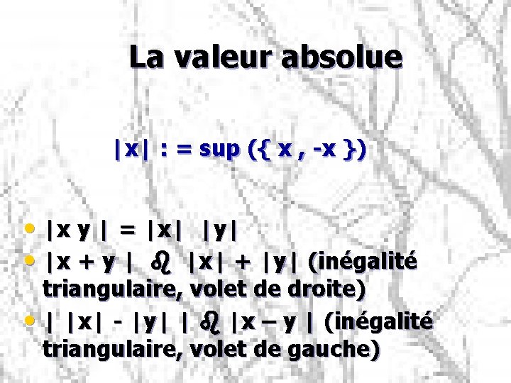 La valeur absolue |x| : = sup ({ x , -x }) • |x