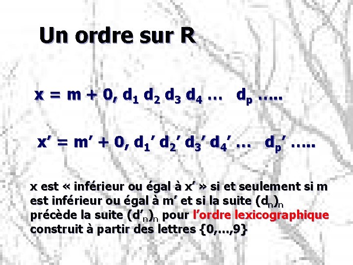 Un ordre sur R x = m + 0, d 1 d 2 d