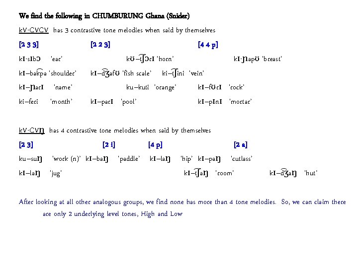 We find the following in CHUMBURUNG Ghana (Snider) k. V-CVCV has 3 contrastive tone