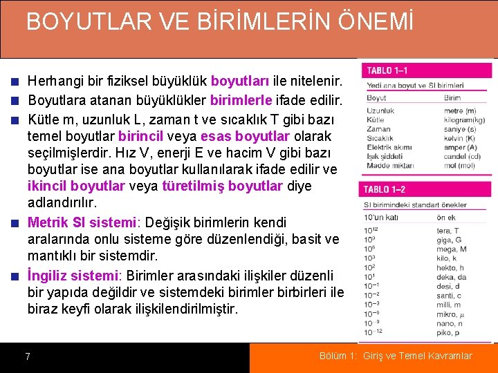 BOYUTLAR VE BİRİMLERİN ÖNEMİ Herhangi bir fiziksel büyüklük boyutları ile nitelenir. Boyutlara atanan büyüklükler