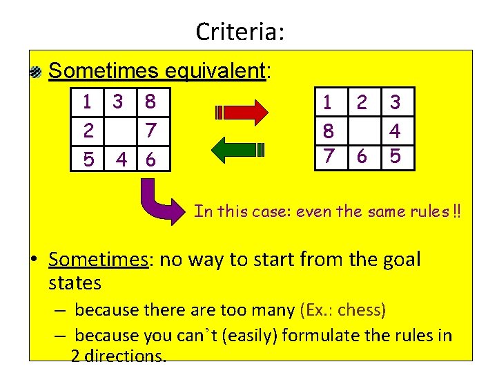 Criteria: Sometimes equivalent: 1 3 2 5 8 7 4 6 1 8 7 Criteria: Sometimes equivalent: 1 3 2 5 8 7 4 6 1 8 7