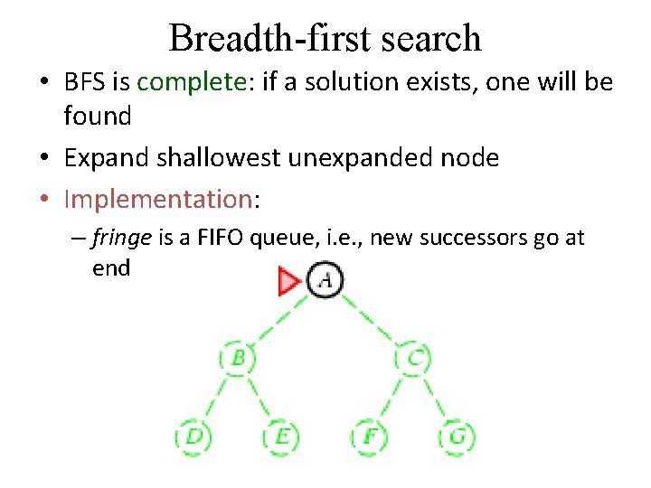 Breadth-first search • BFS is complete: if a solution exists, one will be found