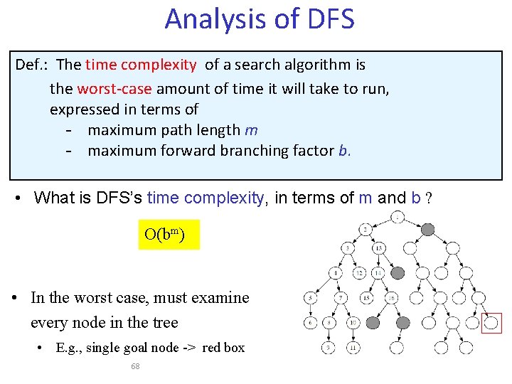 Analysis of DFS Def. : The time complexity of a search algorithm is the