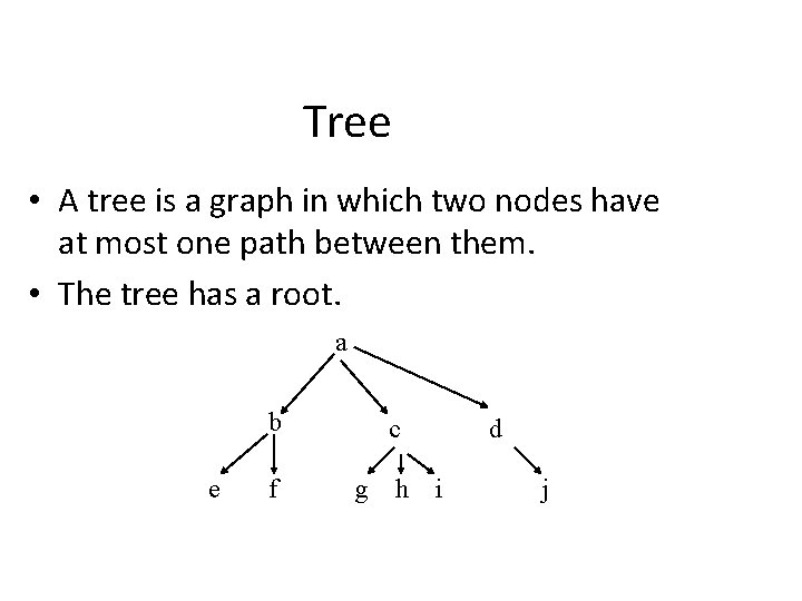 Tree • A tree is a graph in which two nodes have at most