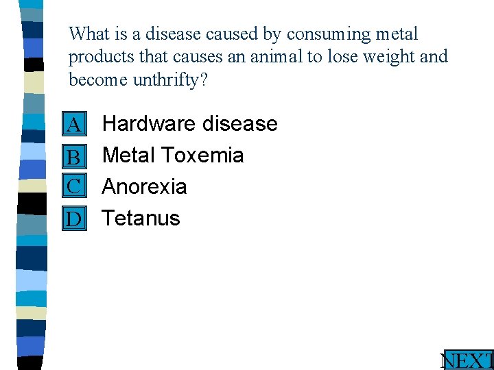 What is a disease caused by consuming metal products that causes an animal to