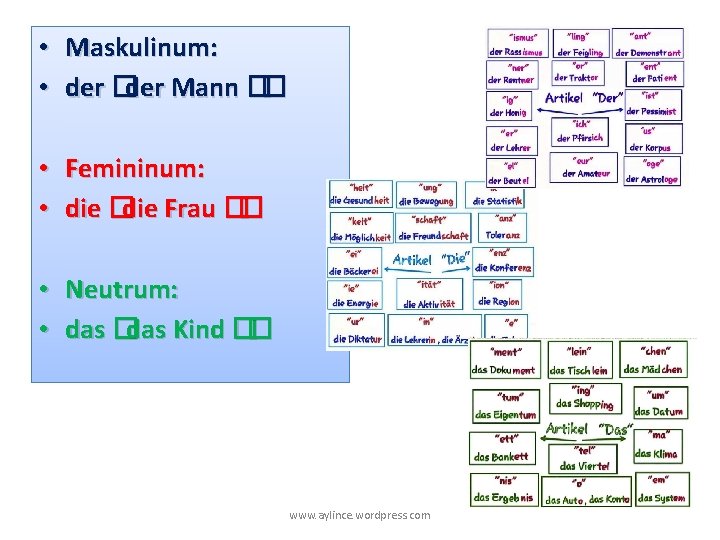  • Maskulinum: • der �der Mann �� • Femininum: • die �die Frau