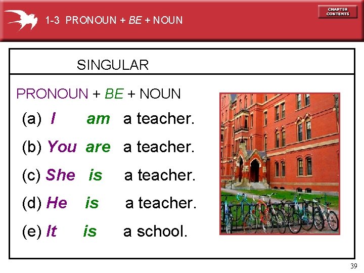 1 -3 PRONOUN + BE + NOUN SINGULAR PRONOUN + BE + NOUN (a)