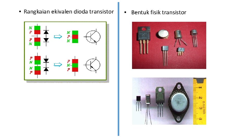  • Rangkaian ekivalen dioda transistor • Bentuk fisik transistor 