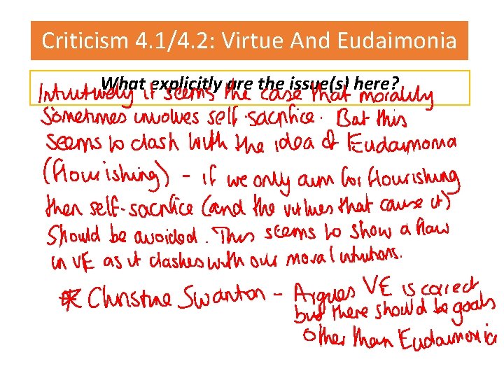 Criticism 4. 1/4. 2: Virtue And Eudaimonia What explicitly are the issue(s) here? 