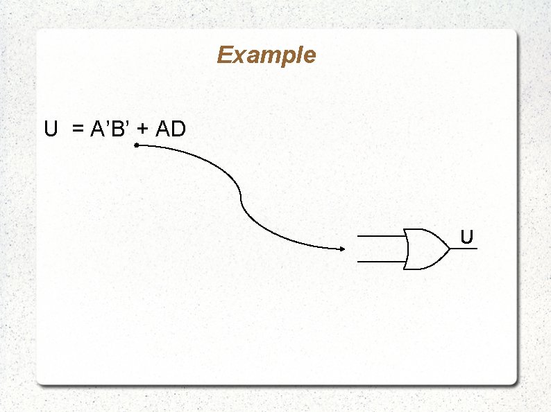 Example U = A’B’ + AD U 