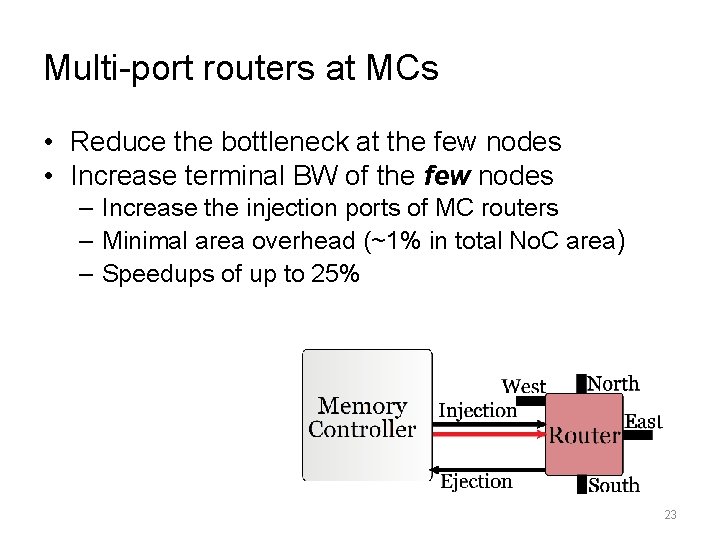 Multi-port routers at MCs • Reduce the bottleneck at the few nodes • Increase