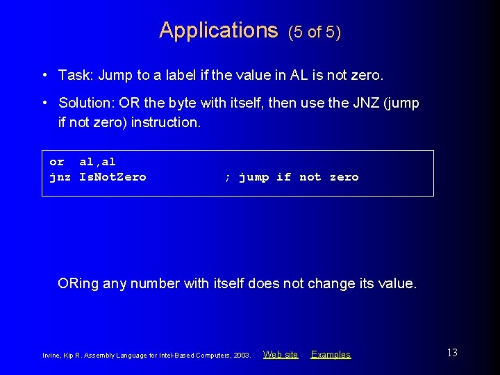 Applications (5 of 5) • Task: Jump to a label if the value in