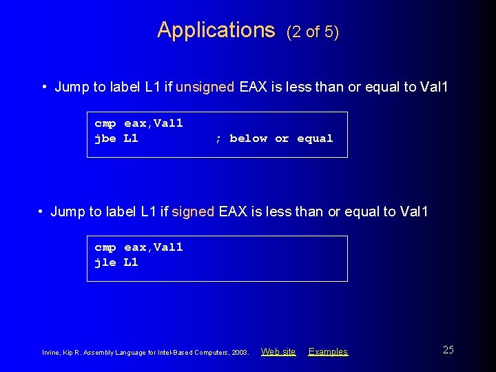 Applications (2 of 5) • Jump to label L 1 if unsigned EAX is