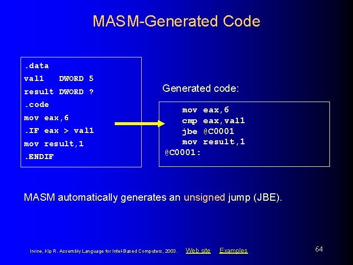 MASM-Generated Code. data val 1 DWORD 5 result DWORD ? . code mov eax,